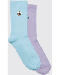 Boohoo - 2 Pack Flower Embroidered Sports Socks - Lyst