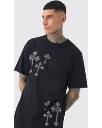 BoohooMAN - Tall Oversized Cross Hot Fix T-shirt In Black - Lyst