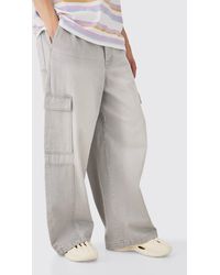 BoohooMAN - Elasticated Waist Extreme Wide Fit Cargo Jeans In Grey - Lyst