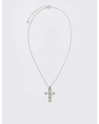 BoohooMAN - Iced Cross Necklace In Silver - Lyst