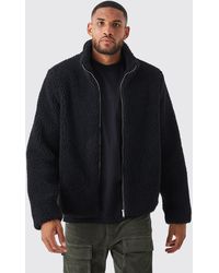 BoohooMAN - Tall Borg Funnel Neck Jacket In Black - Lyst