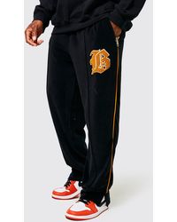 Boohoo - Wide Fit Varsity Velour Joggers - Lyst