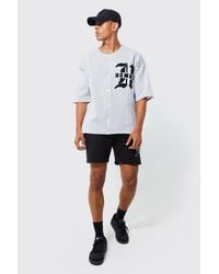 BoohooMAN - Oversized Homme Pinstripe Baseball Polo And Short Set - Lyst