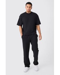 BoohooMAN - Oversized Extended Neck Boxy Heavy T-shirt And Jogger Set - Lyst