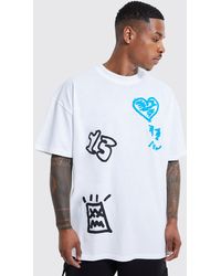 Boohoo - Oversized Graffiti Extended Neck T-shirt - Lyst