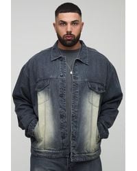 BoohooMAN - Plus Tinted Washed Boxy Oversized Jean Jacket - Lyst