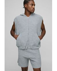 Boohoo - Oversized Fit Ribbed Knitted Zip Through Hoodie And Shorts Set - Lyst
