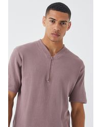 BoohooMAN - Slim Fit Waffle Bomber Neck Polo - Lyst
