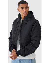 BoohooMAN - Collared Nylon Boxy Bomber With Jersey Hood In Black - Lyst