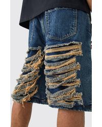 BoohooMAN - Relaxed Rigid Extreme Ripped Denim Jorts - Lyst