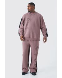 BoohooMAN - Plus Sweatshirt-Trainingsanzug mit Man Rosen-Print - Lyst