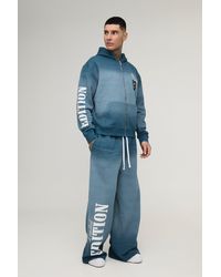 BoohooMAN - Tall Oversized Boxy Zip Thru Official Spray Wash Hooded Wide Leg Tracksuit - Lyst