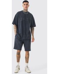 BoohooMAN - Tall Oversized Limited Applique Washed T-shirt & Short Set - Lyst