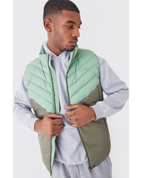 BoohooMAN - Tall Man Colour Block Quilted Funnel Neck Gilet - Lyst
