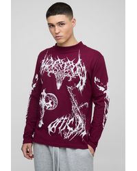 BoohooMAN - Regular Fit Extended Neck Long Sleeve Large Scale Gothic Print T-Shirt - Lyst