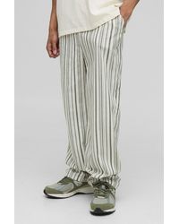 BoohooMAN - Elasticated Waist Relaxed Stripe Linen Look Trousers - Lyst