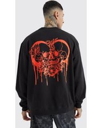 BoohooMAN - Tall Oversized Skull Heart Graphic Extended Neck Sweatshirt - Lyst