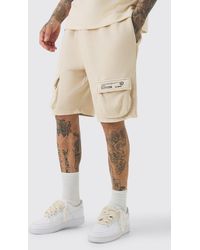 BoohooMAN - Tall Loose Fit Washed Cargo Jersey Short In Stone - Lyst