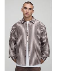 BoohooMAN - Gestreiftes Oversize Hemd in Blau mit langen Ärmeln - Lyst