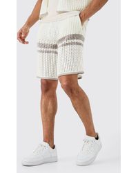 BoohooMAN - Relaxed Open Stitch Statement Stripe Knitted Short - Lyst