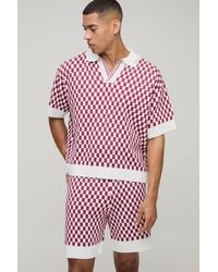Boohoo - Conjunto Man Oversize De Pantalón Corto Holgado Y Polo Recto De Punto Jacquard Con Estampado De Cuadros - Lyst