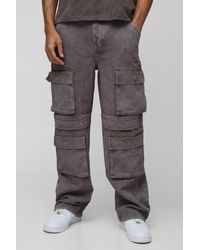 BoohooMAN - Relaxed Rigid Acid Washed Multi Pocket Cargo Denim Jeans - Lyst