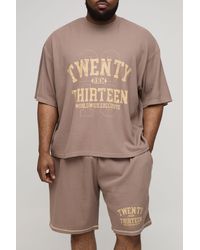 BoohooMAN - Plus Oversized Boxy Waffle Graphic T-Shirt & Oversized Short Set - Lyst