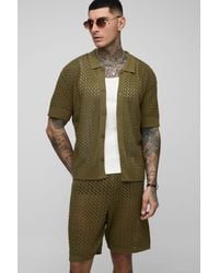 BoohooMAN - Tall Oversized Boxy Open Crochet Shirt & Relaxed Short Set - Lyst