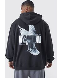 BoohooMAN - Plus Oversized Homme Dove Back Print Graphic Hoodie - Lyst