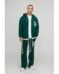 BoohooMAN - Oversized Moto Zip Through Hoodie And Relaxed Flare Jogger Tracksuit - Lyst