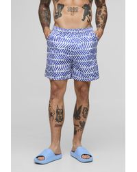 BoohooMAN - Pattern Printed Mid Length Swim Trunks - Lyst