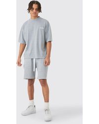 BoohooMAN - Oversized Boxy Contrast Sitch T-shirt Gusset Shorts Set - Lyst