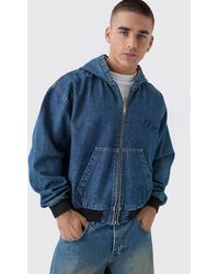 Boohoo - Sudadera Oversize Recta Vaquera Bordada Con Capucha - Lyst