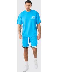 BoohooMAN - Oversized Mesh Varsity Top And Basketball Shorts Set - Lyst