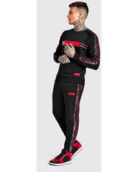 BoohooMAN Colour Block Camo Utility Tracksuit With Man Print - Black
