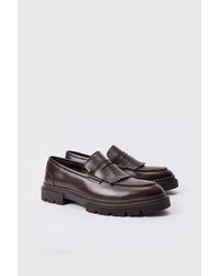 BoohooMAN - Pu Chunky Sole Tassel Loafer In Brown - Lyst