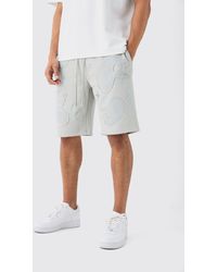 BoohooMAN - Relaxed Paisley Applique Mid Length Shorts - Lyst