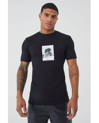 BoohooMAN - Muscle Heavyweight Interlock Rose Graphic T-shirt - Lyst