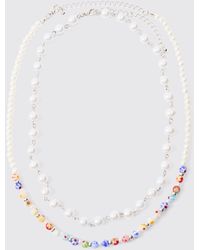 Boohoo - Pearl And Bead Necklace In Multi - Lyst