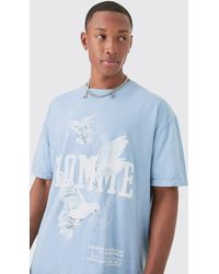 Boohoo - Oversized Washed Dove Print T-shirt - Lyst