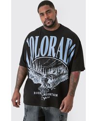 BoohooMAN - Plus Colorado Varsity Over The Seam Graphic T-shirt In Black - Lyst