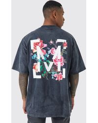 Boohoo - Oversized Floral Graphic Acid Wash T-shirt - Lyst