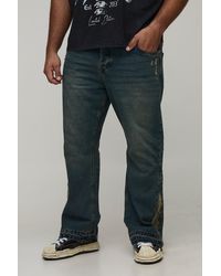 BoohooMAN - Plus Slim Flared Vintage Washed Distressed Gusset Jeans - Lyst