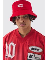 BoohooMAN - England Embroidered Bucket Hat In Red - Lyst