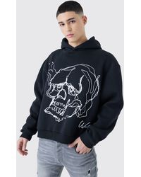BoohooMAN - Oversized Boxy Skull Line Drawing Hoodie - Lyst