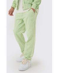 BoohooMAN - Relaxed Tapered Cord Pants In Sage - Lyst