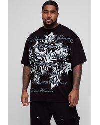 BoohooMAN - Plus Oversized Extended Neck Cross Large Scale Print T-shirt - Lyst