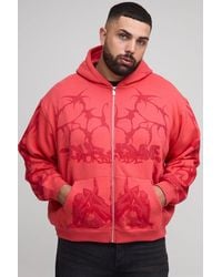 BoohooMAN - Plus kastiger Oversize Hoodie mit Worldwide-Print - Lyst