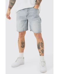 BoohooMAN - Relaxed Rigid Denim Shorts In Light Grey - Lyst