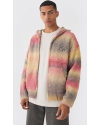 BoohooMAN - Oversized Boxy Ofcl Brushed Ombre Stripe Knitted Zip Through Hoodie - Lyst